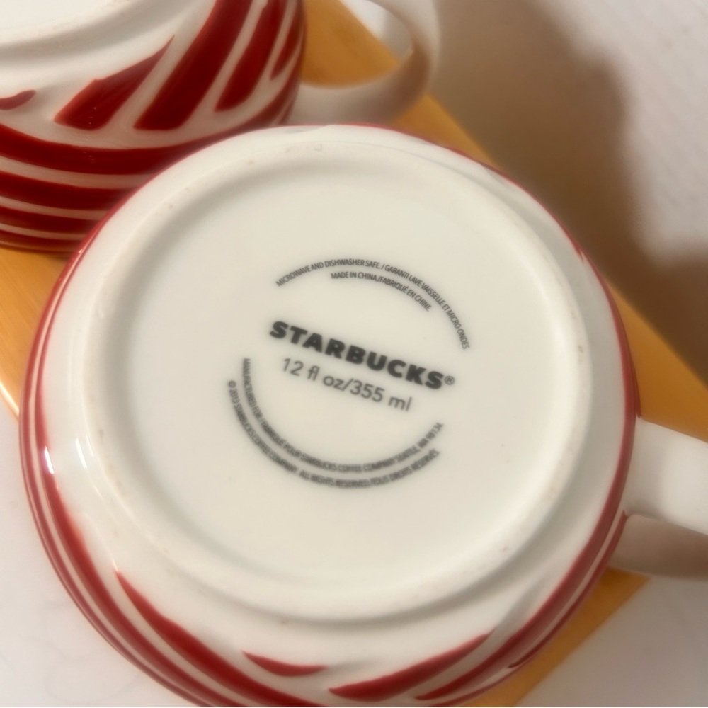 Starbucks Holiday Christmas Red Striped Ceramic Mugs Set of 2 Limited Edition - Picture 5 of 5